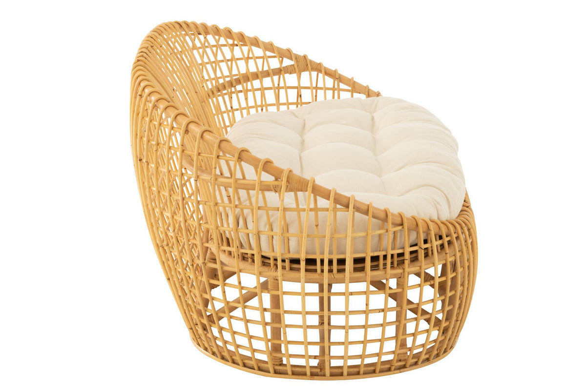 J-Line sofa Lise + kussen 2 Personen - rotan/textiel - naturel/wit