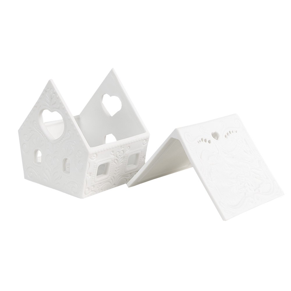 Waxinelichthouder Huis 9x7x8 cm Wit Porselein Theelichthouder