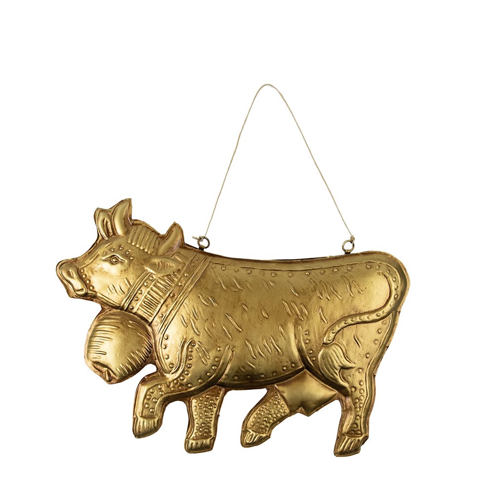 Hanger ijzer koe goud 27cm