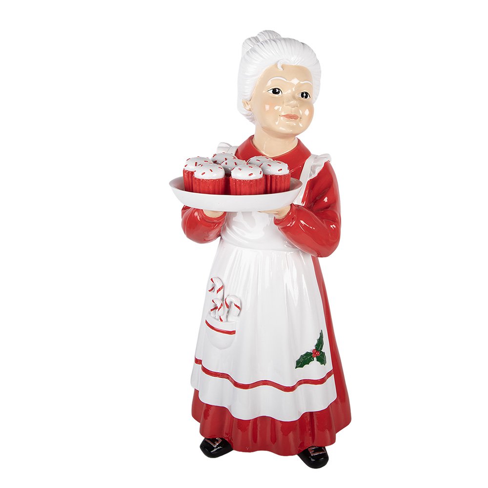 Kerstdecoratie Beeld Kerstvrouw 11x14x27 cm Rood Kunststof