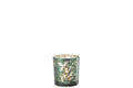 J-Line windlicht Blaadjes - glas - groen/goud - small