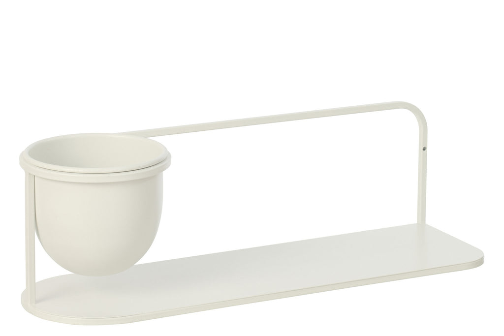 J-Line wandrek + bloempot - ijzer - wit