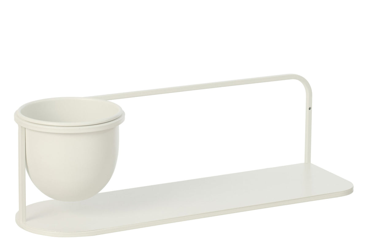 J-Line wandrek + bloempot - ijzer - wit
