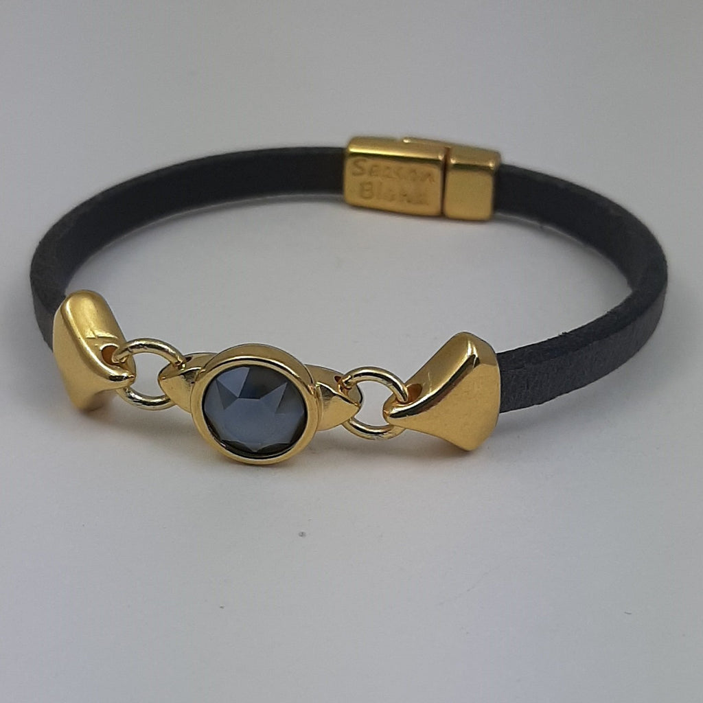 Nexus leren armband glas kristal 24K verguld