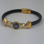 Nexus leren armband glas kristal 24K verguld