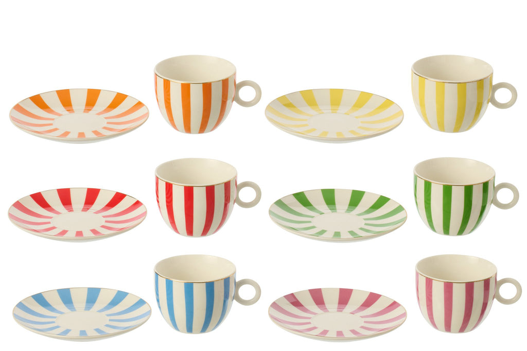J-Line kopje + schoteltje - porselein - mix - L - set van 6