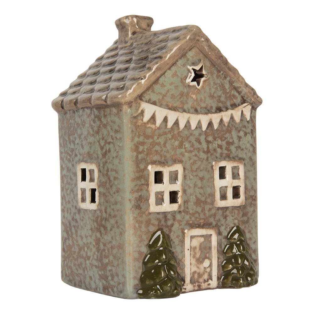 Waxinelichthouder Huis 10x8x15 cm Groen Keramiek