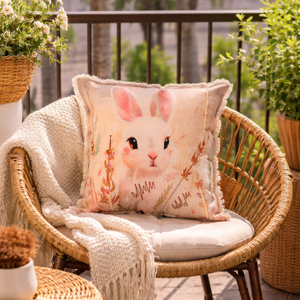 Geborduurd katoenen kussen - Alina Rabbit Design - 45 x 45 cm