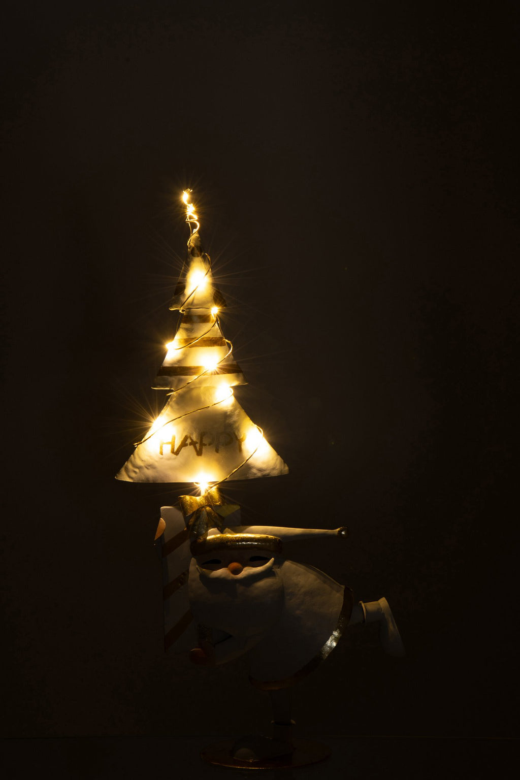 J-Line figuur Kerstman Boom - ijzer - goud/wit - S - LED lichtjes