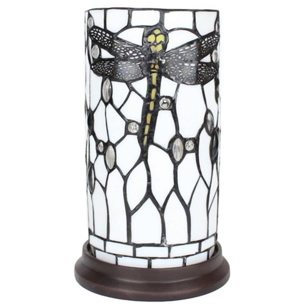 Tiffany Tafellamp Ø 15x26 cm Wit Grijs Glas Libelle Tiffany Bureaulamp