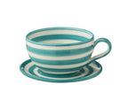 J-Line kopje + schoteltje Granada Stripes - keramiek - wit/aqua