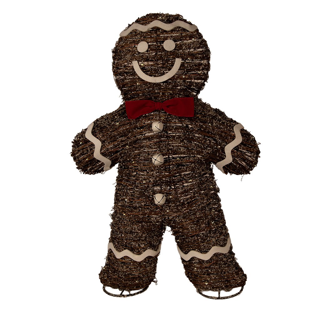 Kerstdecoratie met LED-verlichting Gingerbread man 40x61 cm Bruin Rotan