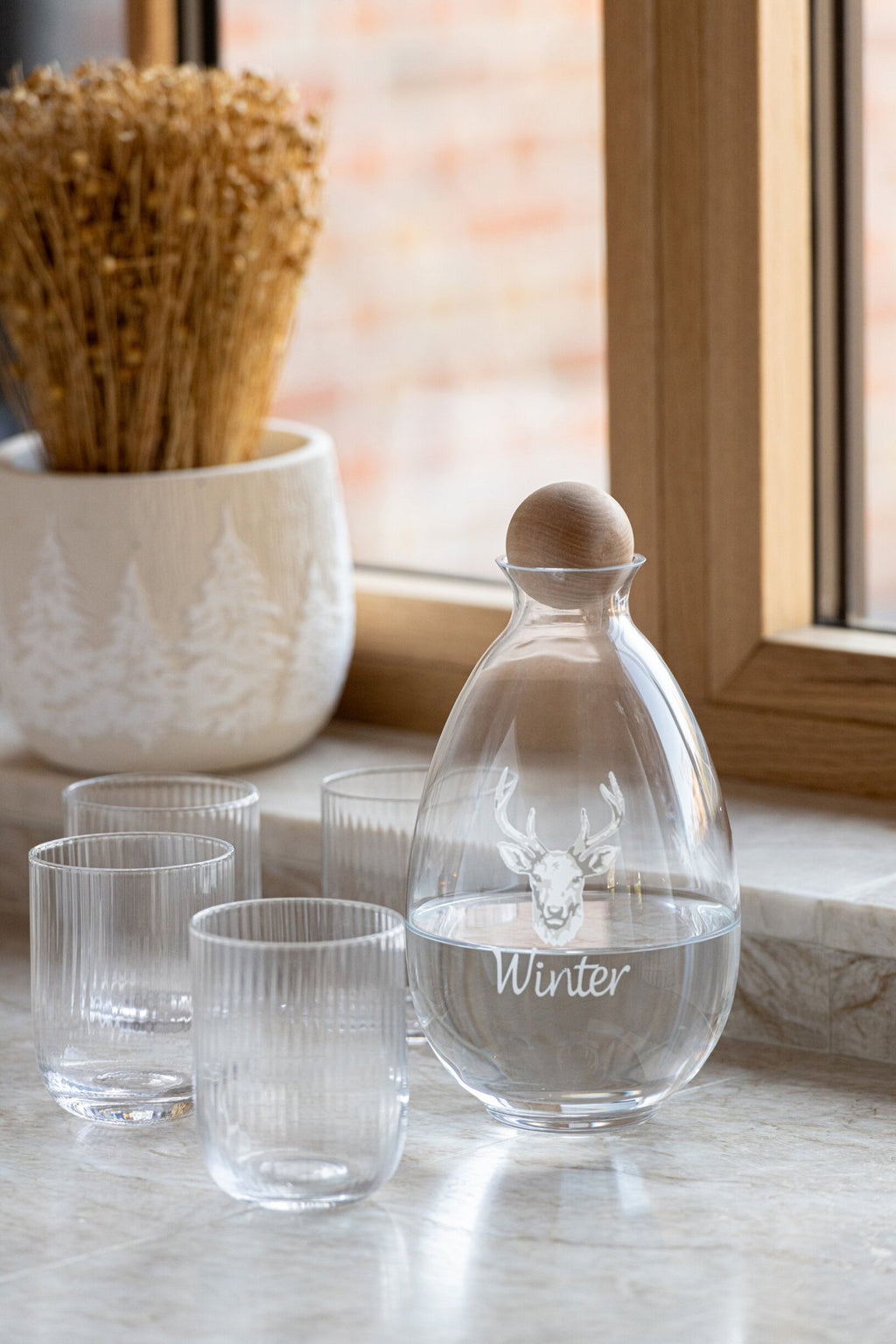 J-Line kan hert - glas - wit/naturel