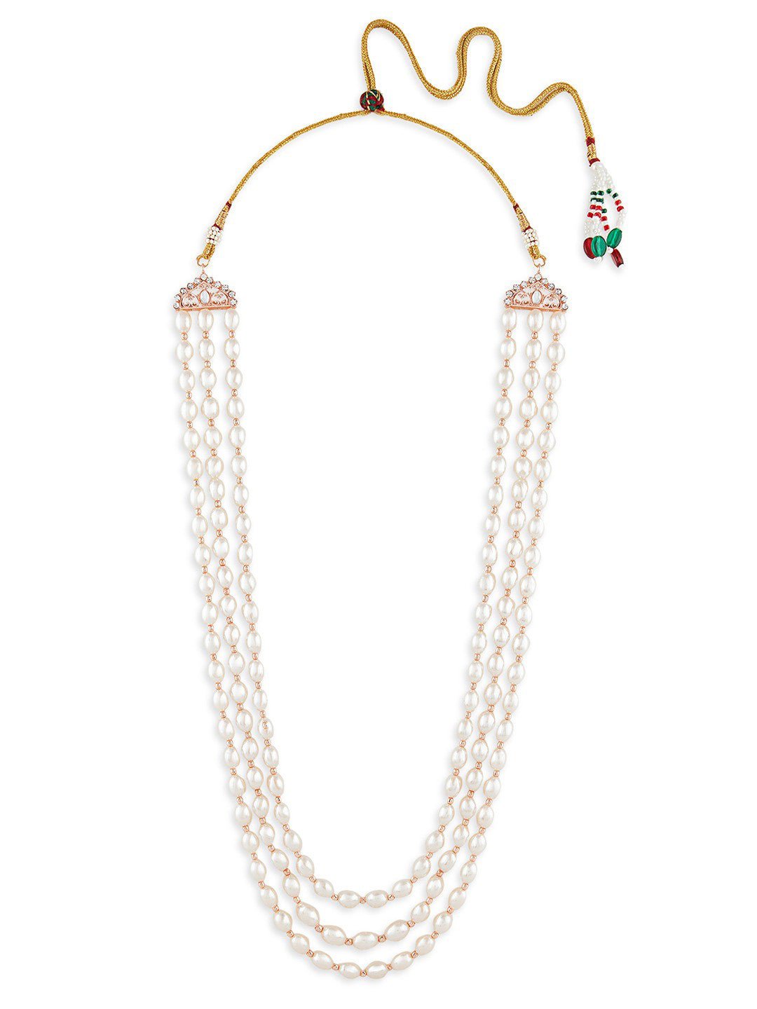 Rosévergulde gelaagde ketting – Verstelbare ketting – Legering met parels – 64 cm lengte