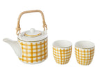 J-Line theepot + kopjes - steengoed - mosterdgeel