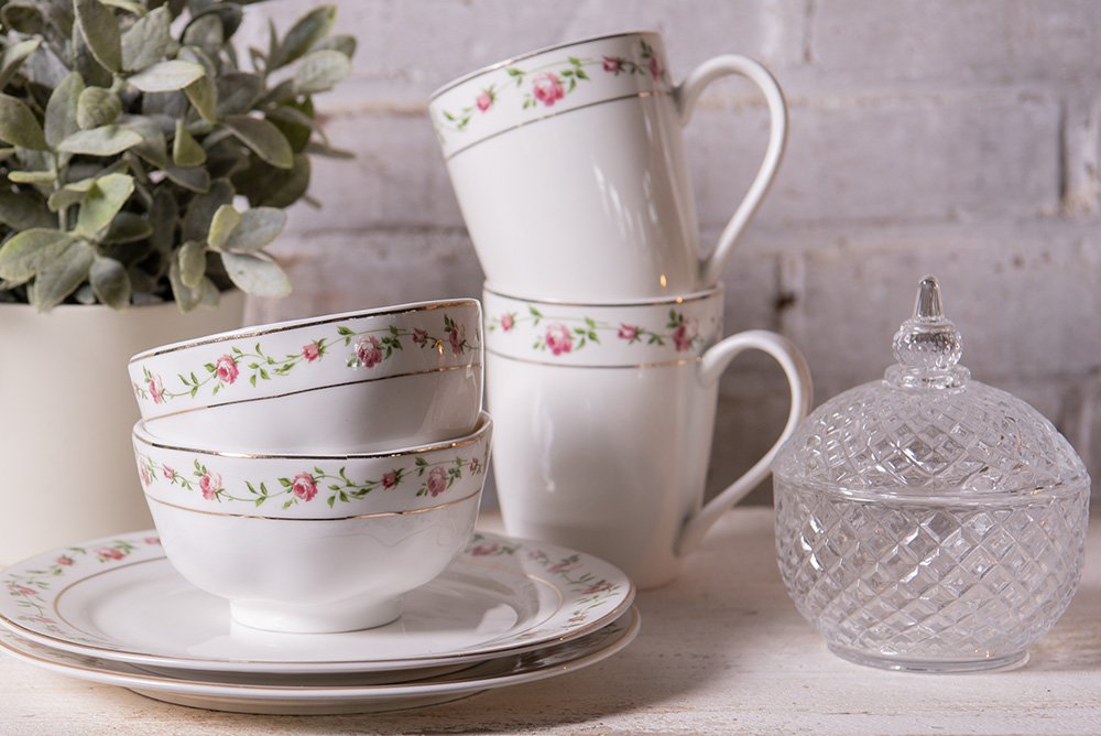 Soepkom 300 ml Wit Roze Porselein Bloemen Serveerkom
