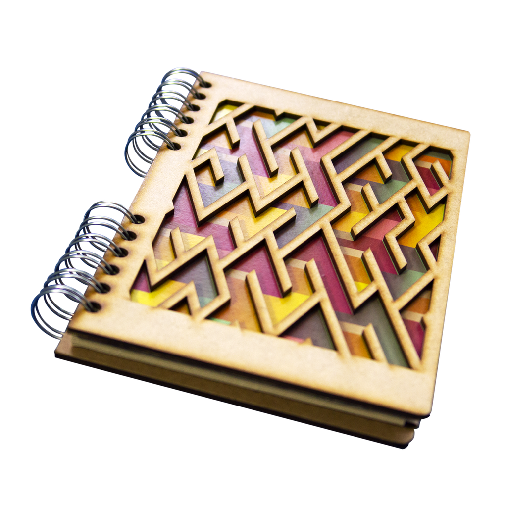 Duurzaam Houten Notitieboek – Komoni – Labyrinth – Gerecycled papier – Navulbaar