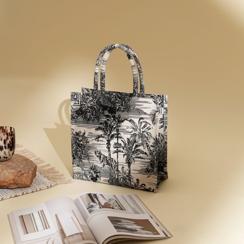 Tote Bag - Cadeautasje van canvas met natuurprint - Herbruikbaar milieuvriendelijk cadeau (31 x 16 x 31 cm)