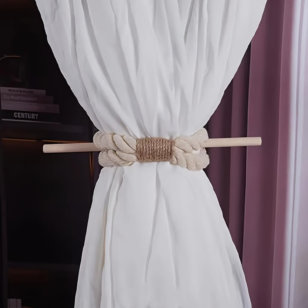 Gordijnhouders – Tie-Top Design – Massief hout, gebroken wit – Paar (2 stuks)