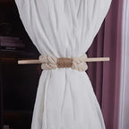 Gordijnhouders – Tie-Top Design – Massief hout, gebroken wit – Paar (2 stuks)