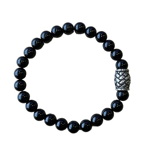 Heren armband Onyx 8 mm met vlecht kraal (21,5 cm)