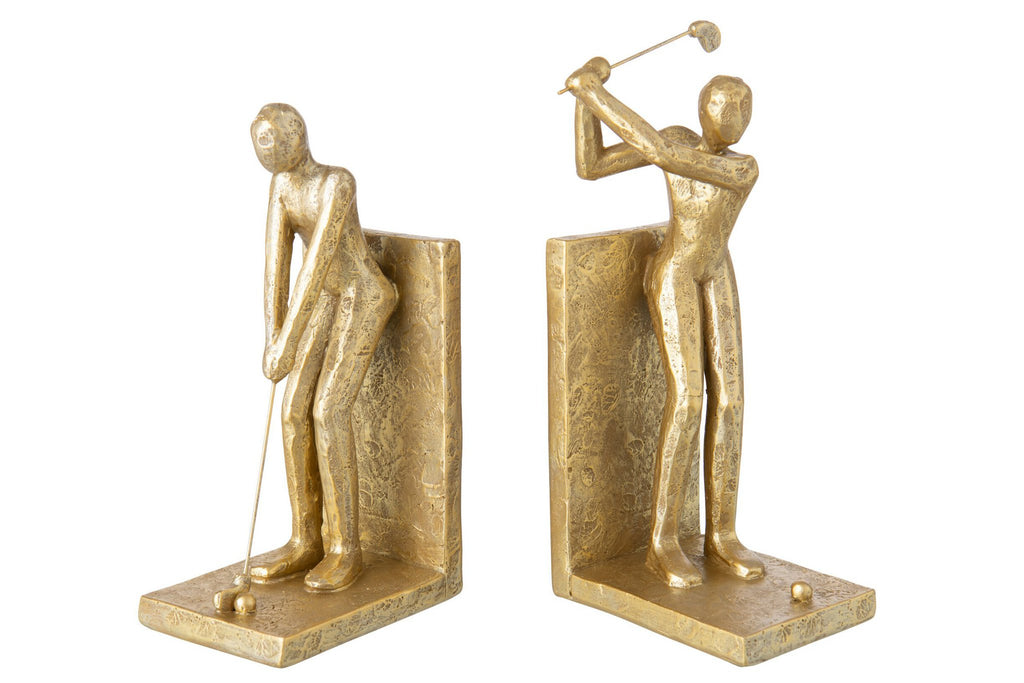 J-Line Boekensteunen golfer - hars - goud - set van 2