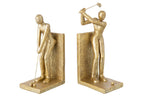 J-Line Boekensteunen golfer - hars - goud - set van 2