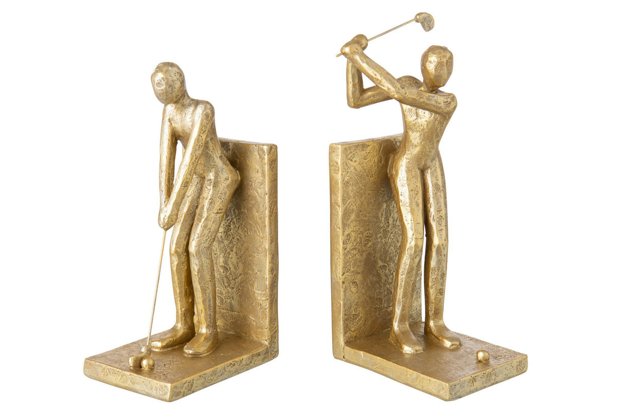 J-Line Boekensteunen golfer - hars - goud - set van 2
