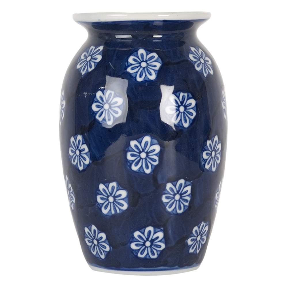 Vaas Ø 10x15 cm Blauw Wit Keramiek Bloemen