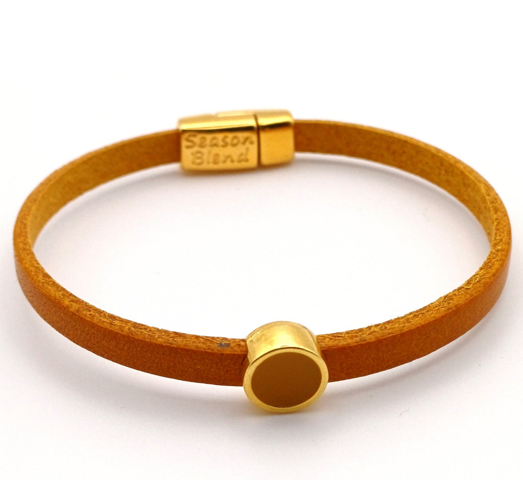 Leren armband met ronde emaille schuifregelaar