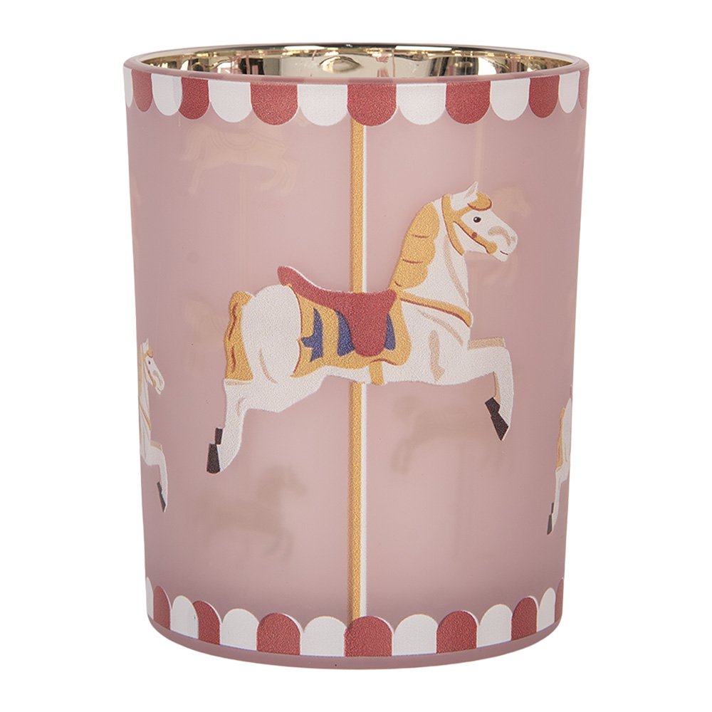 Waxinelichthouder Ø 10x13 cm Roze Glas Paard