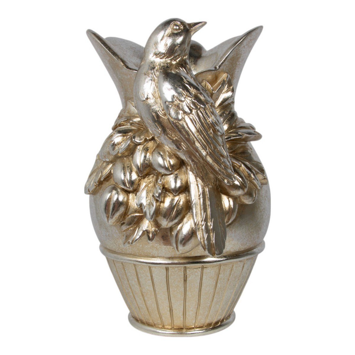 Vaas Vogel hars zilver 18x16x26cm