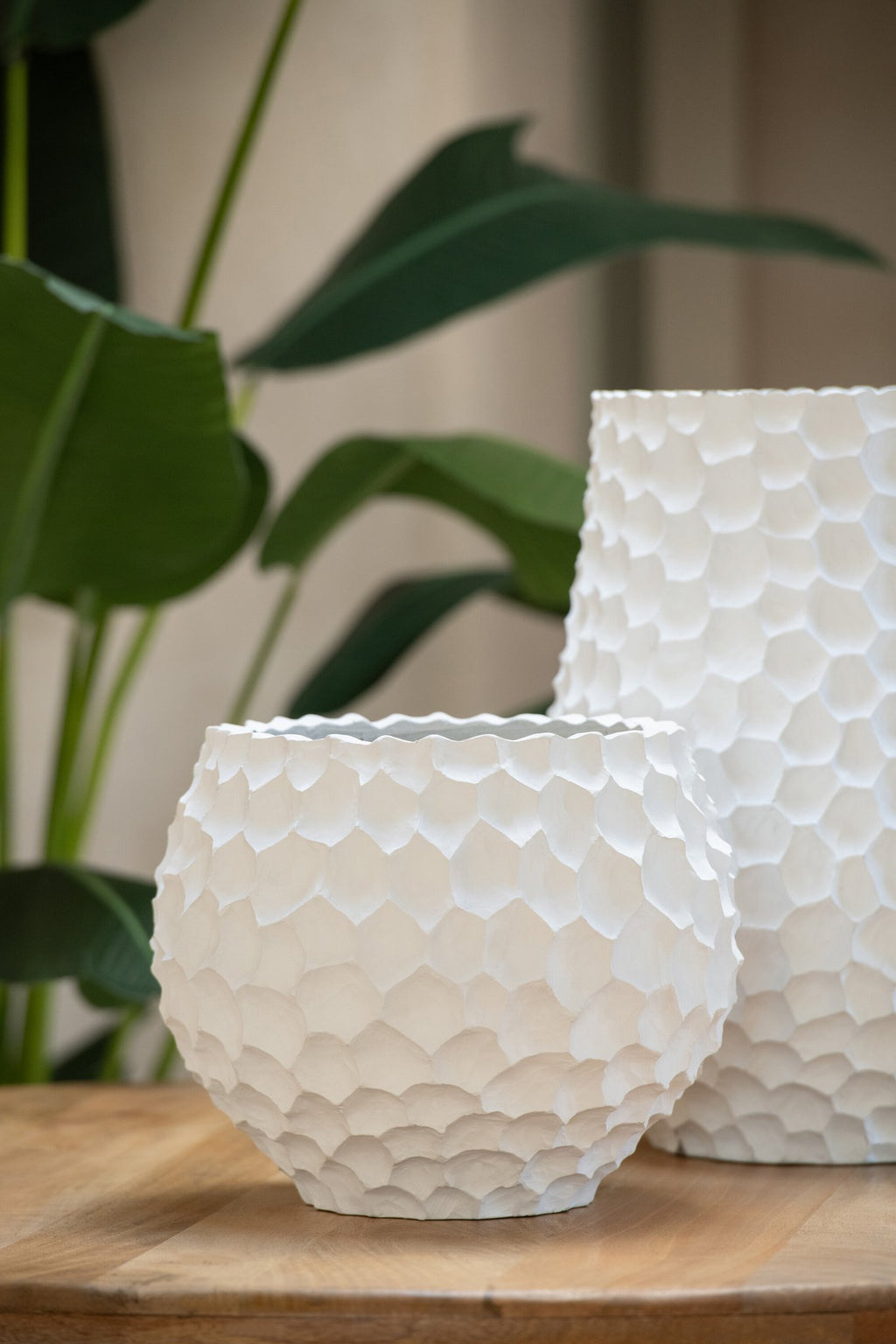 J-Line bloempot Inkepingen + Buiten zand - steen - wit - M