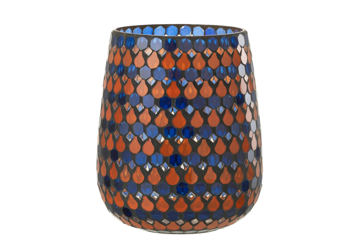 J-Line windlicht Mozaiek Druppel - glas - oranje/blauw - large
