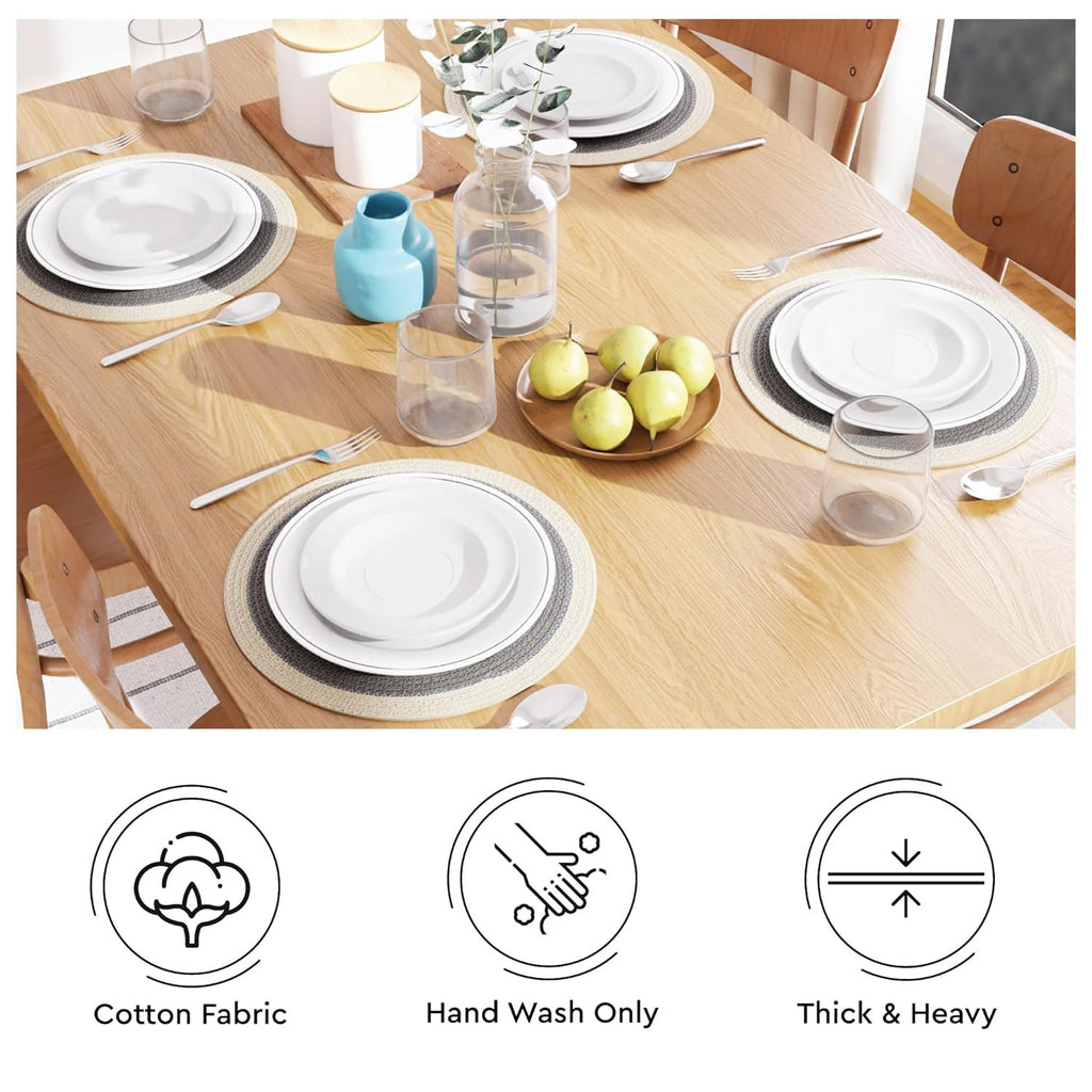 Eetplacemats – hittebestendig katoen – 32 cm rond, set van 4