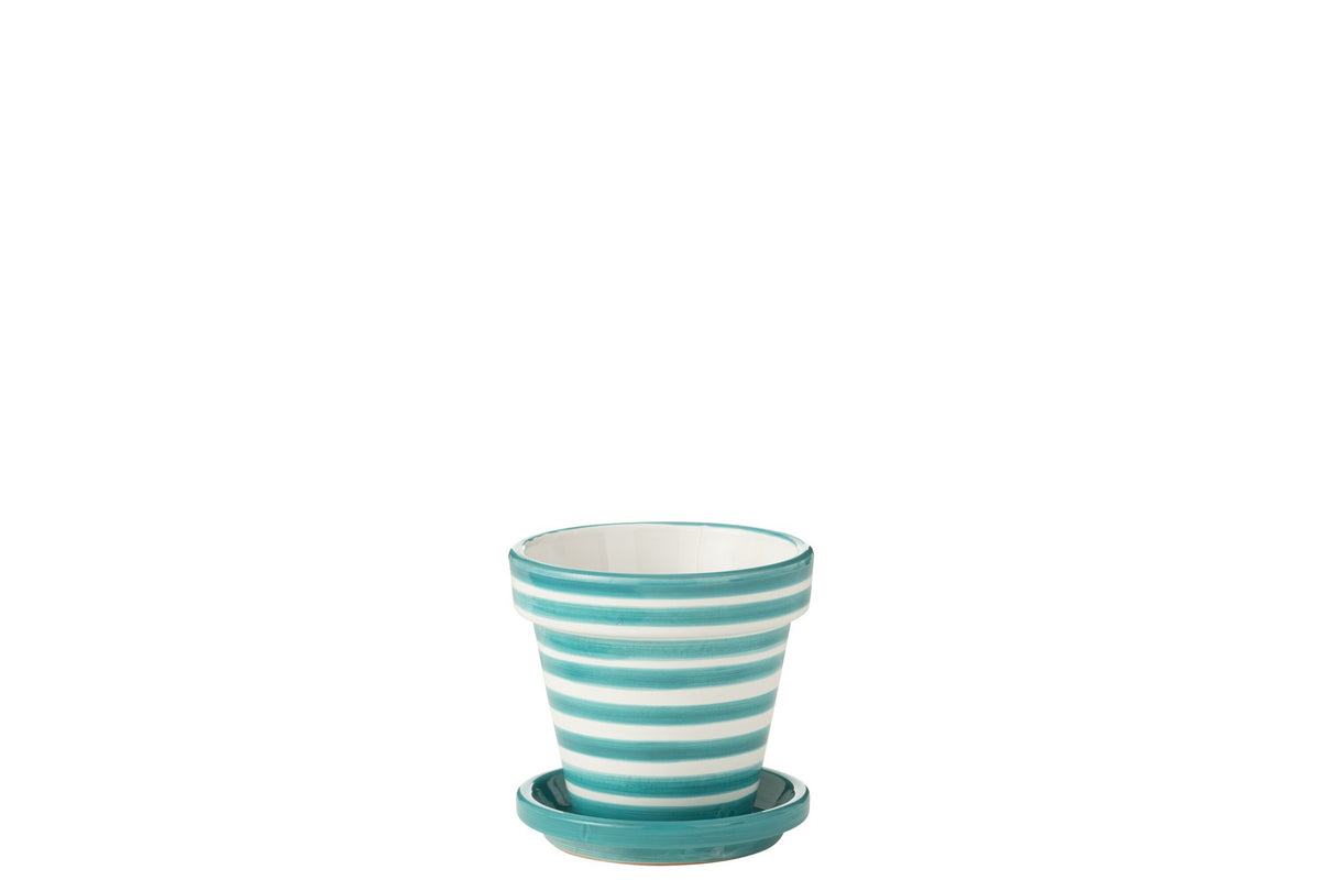 J-Line bloempot Granada Stripes - keramiek - aqua - small - Ø 21 cm