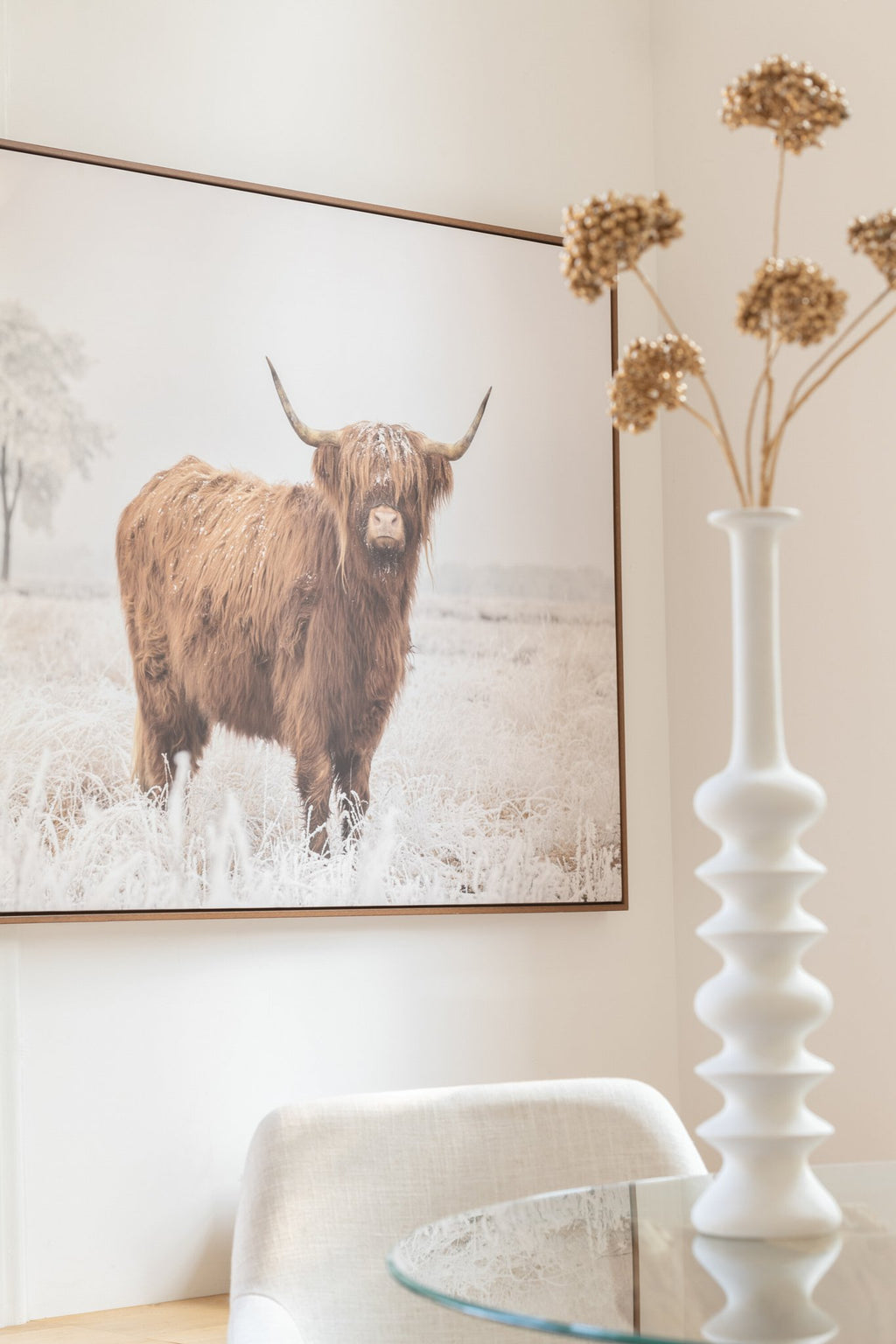 J-Line Wanddecoratie Jak Landschap Hout/Polyresin Wit/Bruin