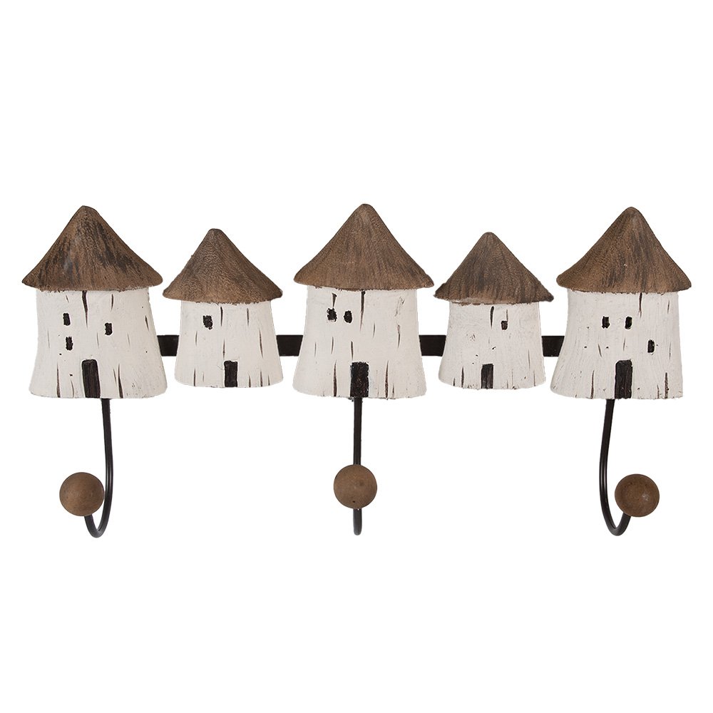 WandkapStok 38x8x19 cm Wit Bruin Hout Huizen