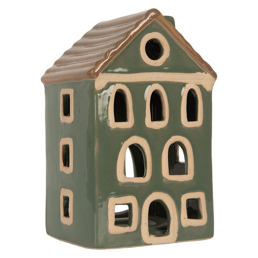 Waxinelichthouder Huis 9x8x15 cm Groen Keramiek