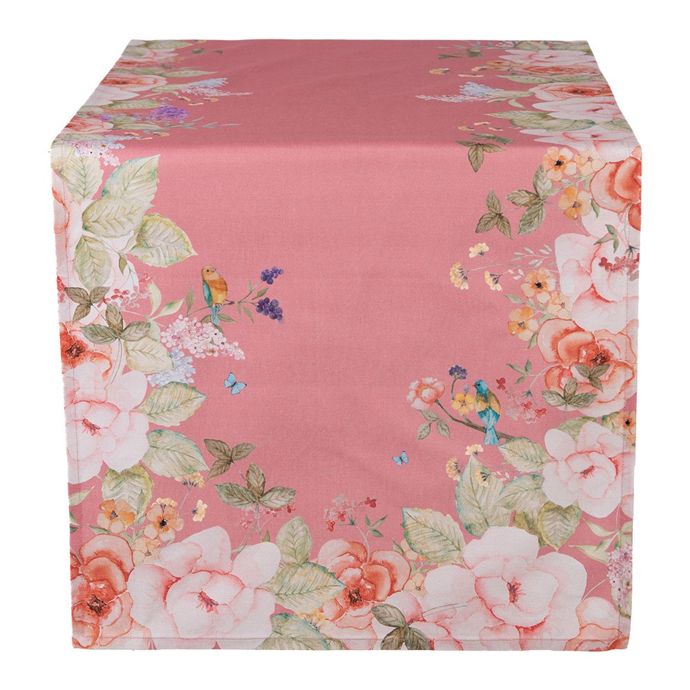 Tafelloper 50x140 cm Roze Katoen Bloemen