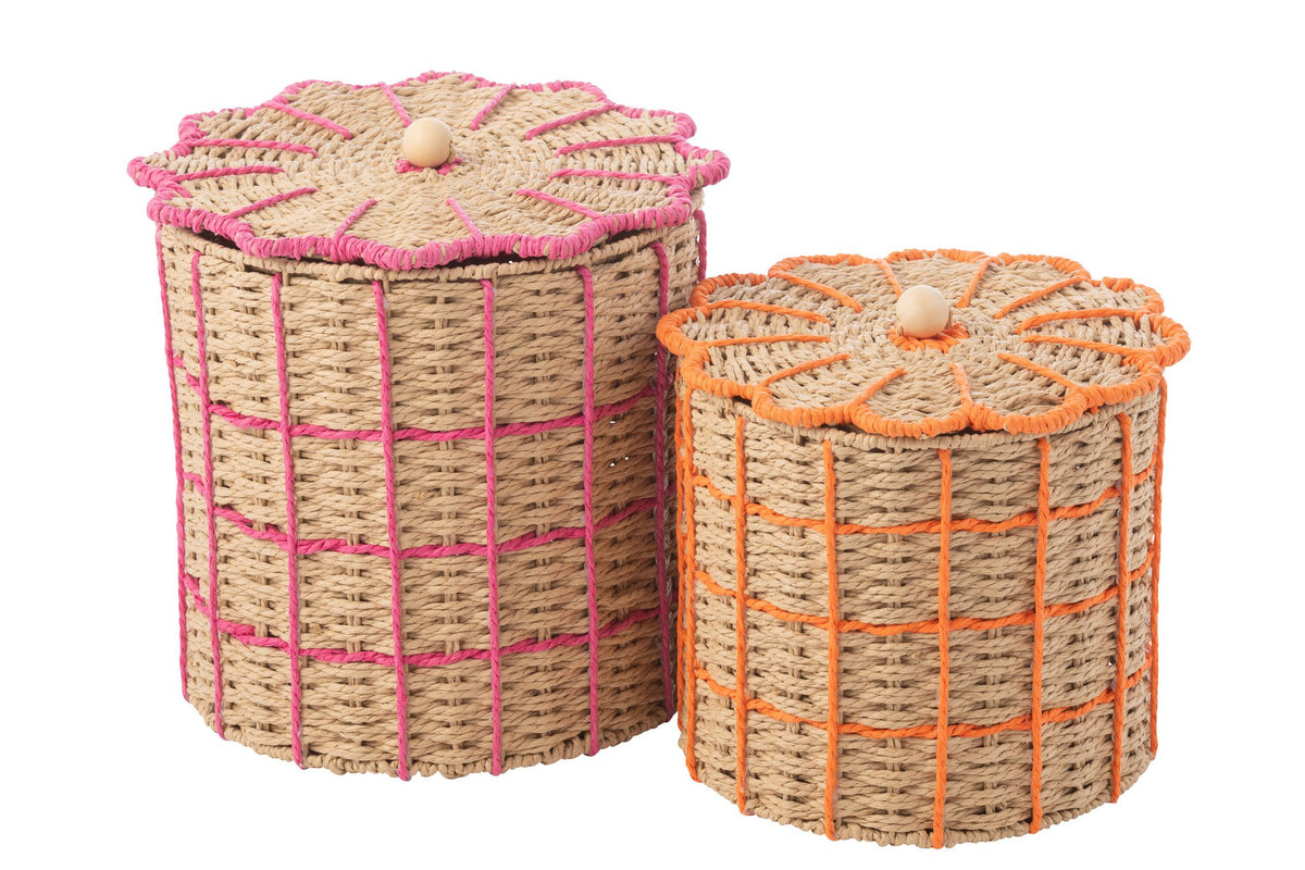 J-Line mand - papier - oranje/roze - set van 2