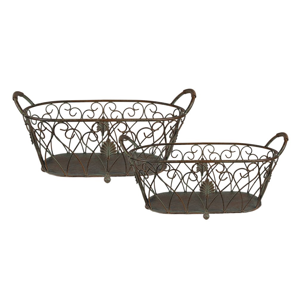 Opbergmand Set van 2 60x30x26 / 49x23x22 cm Groen Bruin IJzer Mand