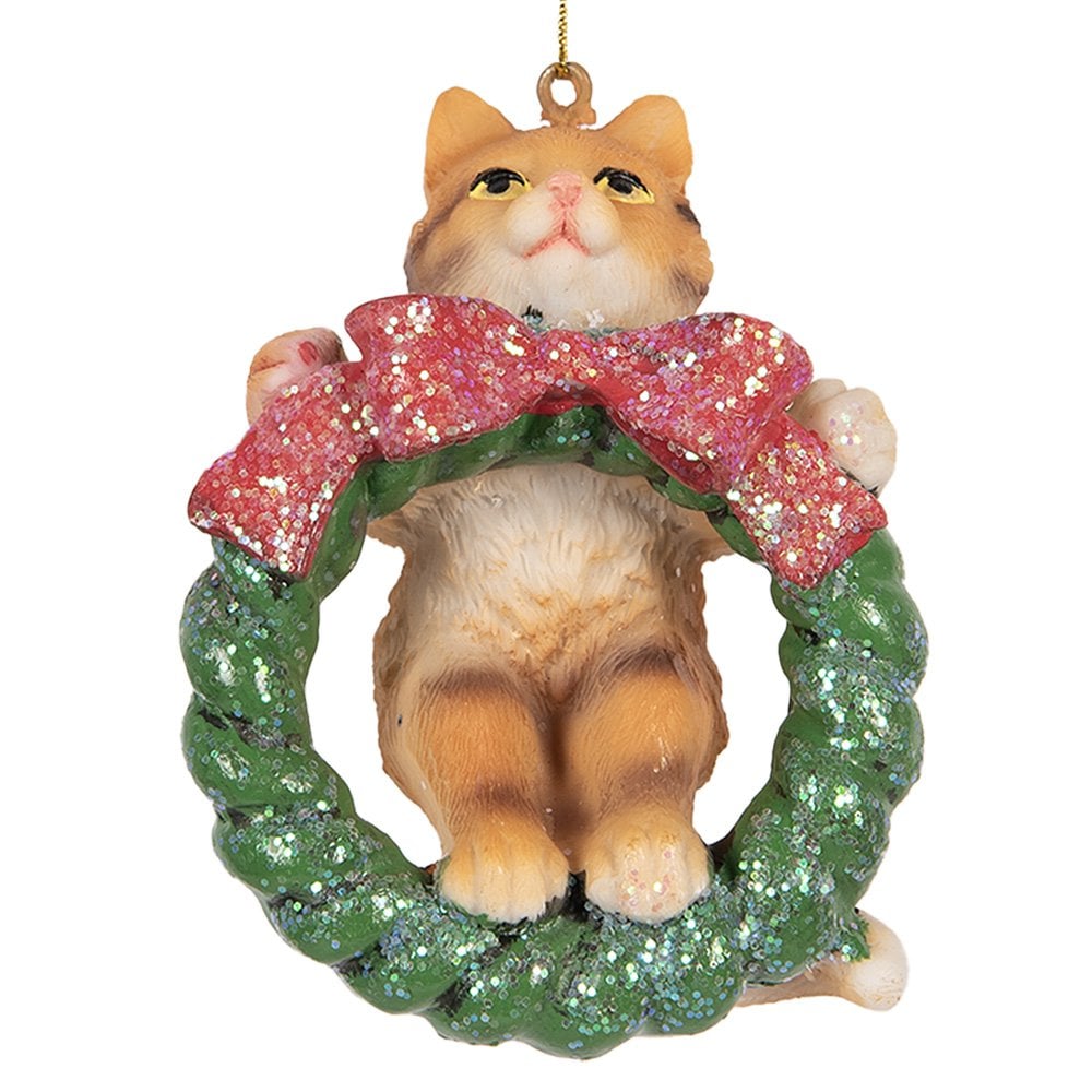 Kersthanger Kat 9 cm Bruin Kunststof