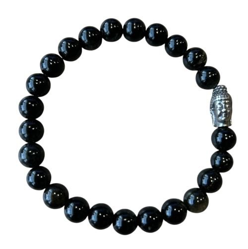 Heren armband zwarte Obsidiaan 8 mm met Boeddha kraal