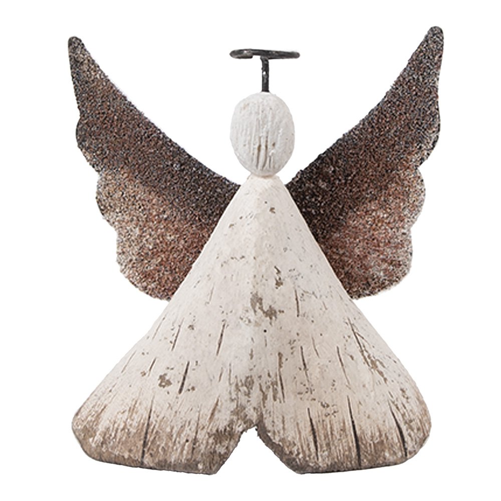 Decoratie Beeld Engel 8x3x9 cm Wit Bruin Hout