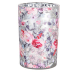 Theelichthouder Ø 12x18 cm Grijs Roze Glas Bloemen