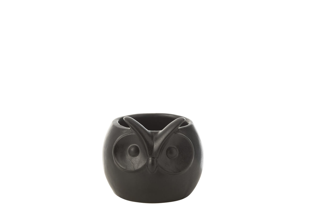 J-Line bloempot Uil - porselein - zwart - small - Ø 11 cm