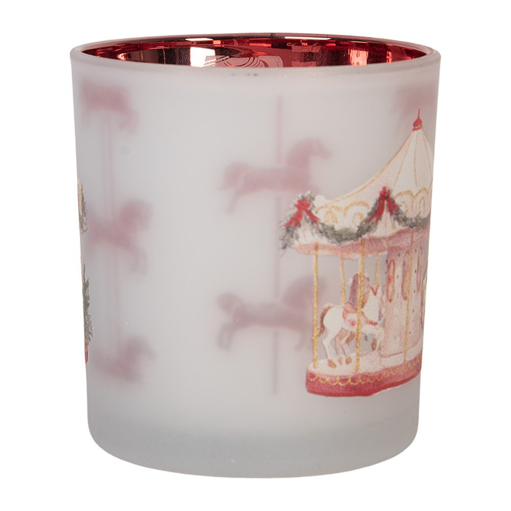 Waxinelichthouder Ø 7x8 cm Wit Glas Kerst
