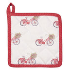 Pannenlap Kind 16x16 cm Rood Wit Katoen Fiets Moeder Dochter