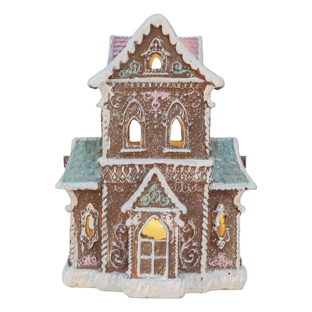 Gingerbread house met LED 15x12x20 cm Bruin Kunststof